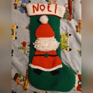 Vintage Hand Crochet Large Santa Christmas Stocking Noel 21" Tall X 8"-11" WIDE